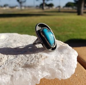 Old Shadowbox Sterling Silver Turquoise Ring